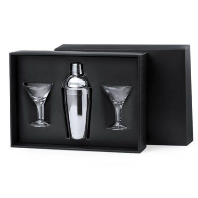 Set con Coctelera Copas en Caja Negra