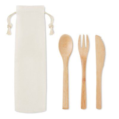 Set Cubiertos Bambú Ecológico Beige