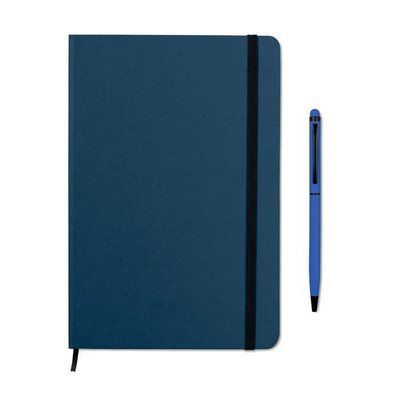 Set de libreta de tapa rígida con bolígrafo de aluminio 21 x 14 cm Azul