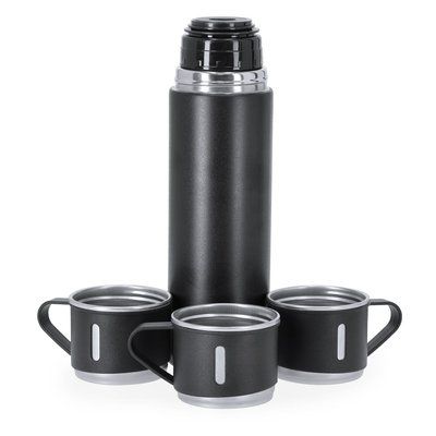 Set de termo con 3 tazas de acero inox Neg