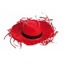 Sombrero de paja con flecos Rojo