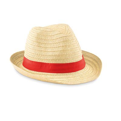 Sombrero Paja con Cinta Poliéster Rojo