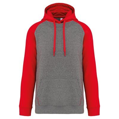 Sudadera bicolor con capucha Grey Heather / Sporty Red XXL