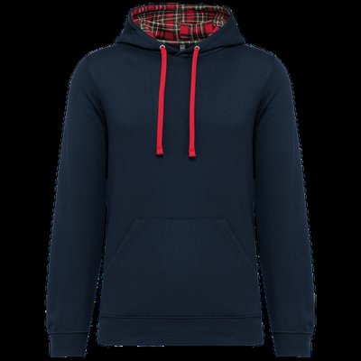 Sudadera con capucha unisex ajustada Navy / Red Tartan S