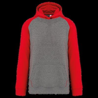 Sudadera infantil bicolor con capucha y bolsillos Grey Heather / Sporty Red 6/8 ans