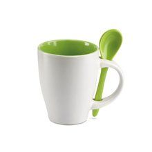 Taza cerámica bicolor con cuchara de 250 ml Verde