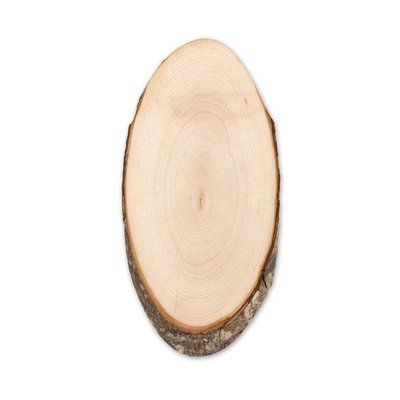 Tabla de cortar ovalada de madera con corteza