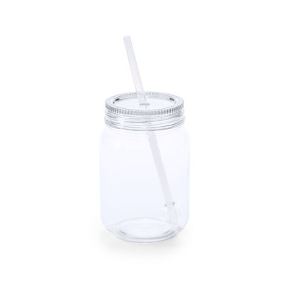 Tarro transparente con pajita y tapa Trans