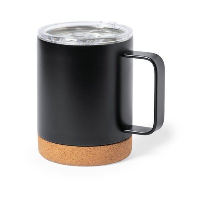 Taza 330ml con Doble Pared y Tapa Negro