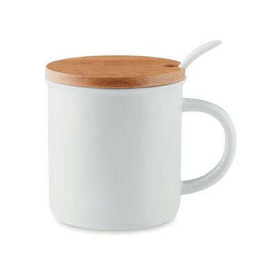 Taza 380ml con Tapa Bambú y Cuchara