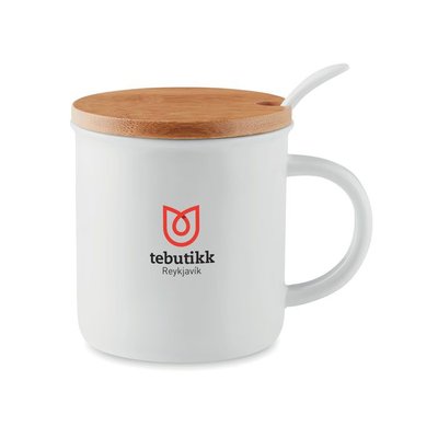 Taza 380ml con Tapa Bambú y Cuchara