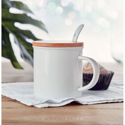 Taza 380ml con Tapa Bambú y Cuchara