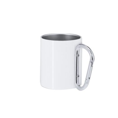 Taza de acero blanca con asa mosquetón 220ml