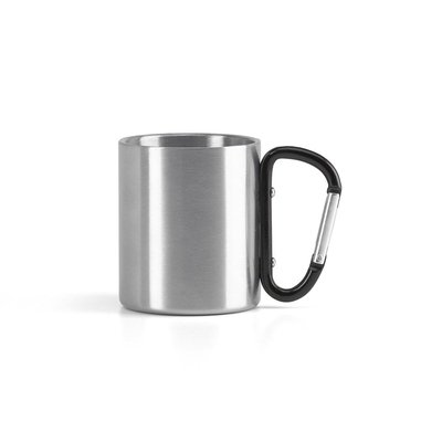 Taza de acero inox y asa de mosquetón Negro