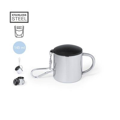 Taza acero inox con tapadera y mosquetón