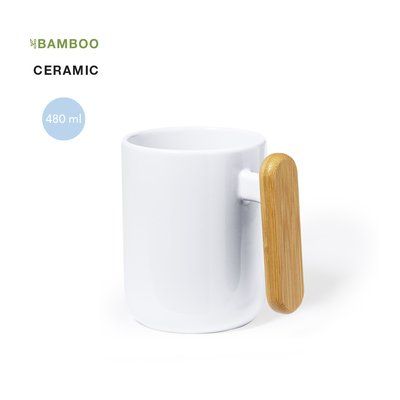 Taza Cerámica 480ml Asa Bambú