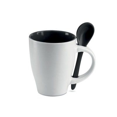 Taza cerámica bicolor con cuchara de 250 ml Negro