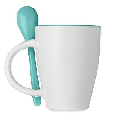 Taza cerámica bicolor con cuchara de 250 ml