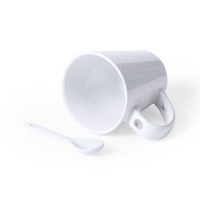 Taza cerámica blanca 350ml con cucharilla