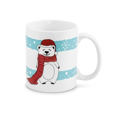 Taza cerámica de estampado navideño 350 mL con caja Azul Claro