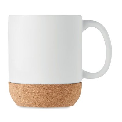 Taza Cerámica Mate 300 ml con Base Corcho Blanco