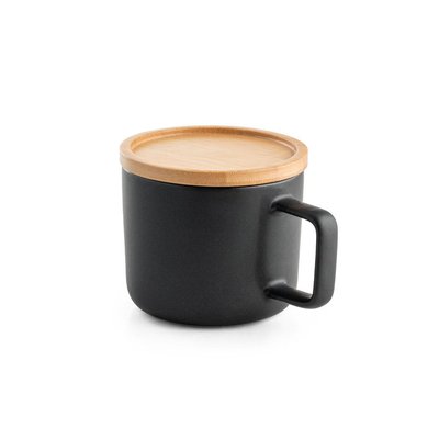 Taza de cerámica con tapa de bambú Negro