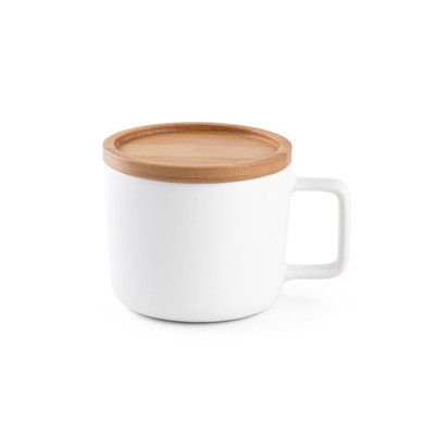 Taza de cerámica con tapa de bambú