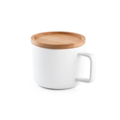 Taza de cerámica con tapa de bambú