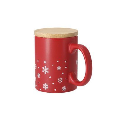 Taza copos de nieve con tapadera de bambú Roj