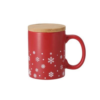 Taza copos de nieve con tapadera de bambú