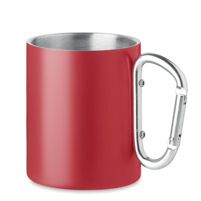 Taza Inox. Doble Pared y Asa Mosquetón Rojo