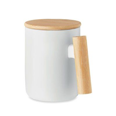 Taza Original de Porcelana y Madera Blanco