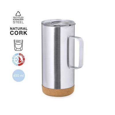 Taza Térmica de Acero Inox con Base de Corcho