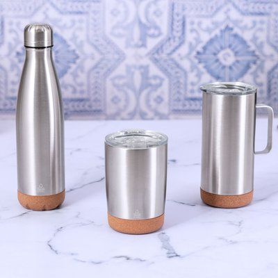 Taza Térmica de Acero Inox con Base de Corcho