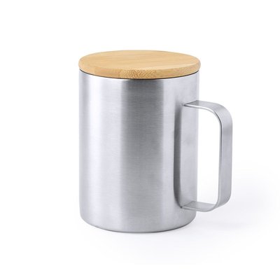 Taza Térmica Inox. con tapa Bambú