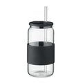 Vaso borosilicato con tapa banda y pajita 550ml Negro