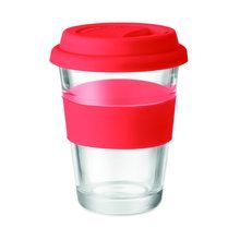 Vaso 350ml Cristal con Faja Silicona Rojo