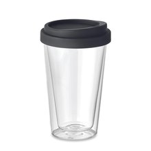 Vaso Cristal Doble Pared 350ml y Tapa Negro