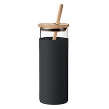 Vaso Cristal con Tapa Bambú 450ml Negro