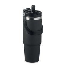 Vaso doble pared 850 ml con tapa, asa y pajita Negro