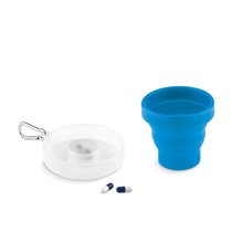 Vaso plegable de silicona y contenedor de píldoras Azul