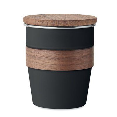 Vaso acero inox 350ml asa y tapa de nogal Negro