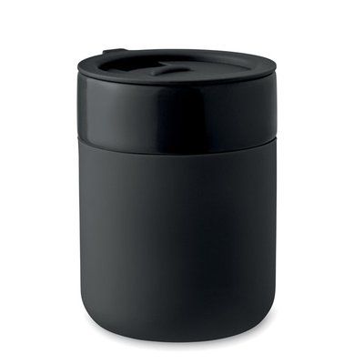 Vaso de cerámica 330 ml con funda y tapa Negro