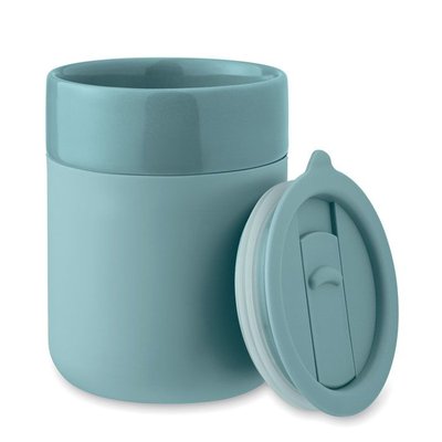 Vaso de cerámica 330 ml con funda y tapa