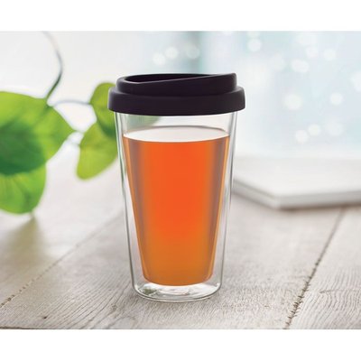 Vaso Cristal Doble Pared 350ml y Tapa