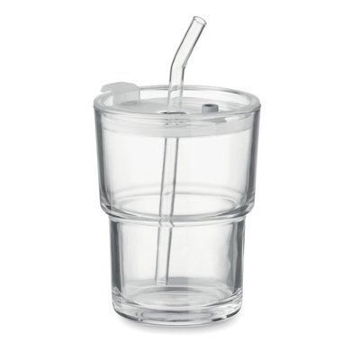 Vaso de cristal con tapa y pajita Transparente