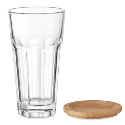 Vaso Cristal con Tapa Posavasos Bambú Transparente