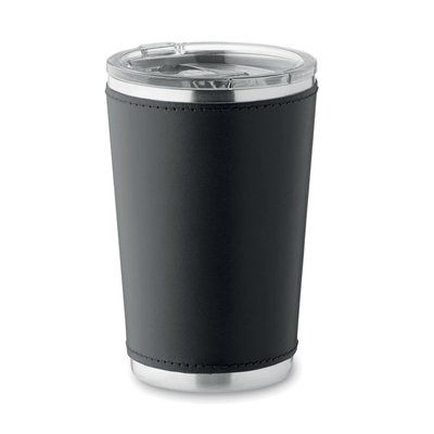 Vaso de doble pared 350 ml funda de piel sintética Negro