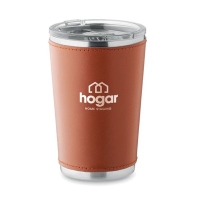 Vaso de doble pared 350 ml funda de piel sintética