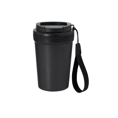 Vaso PP reciclado 360 ml tapa hermética y asa Neg